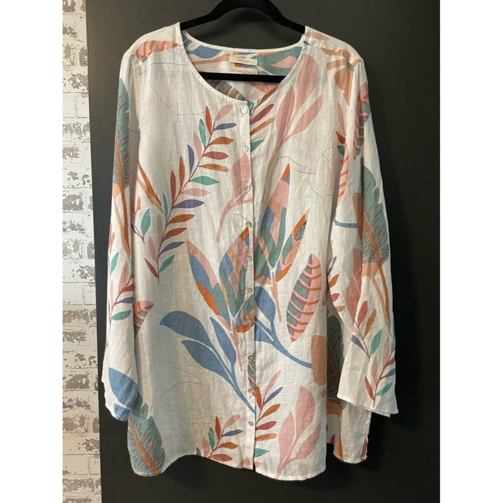 Cynthia Rowley Linen Tunic Shirt Tropical Print Swim Cover Up OS - Picture 3 of 7